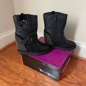 Bedazzled black short boots worn once